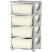 Qaba 4 Tier Kids Toy Organizer and Storage Bins with 4 Plastic Drawers, Cream White-Toys & Games > Toddler & Kids Furniture > Baby & Kids Storage-DECOROLALA