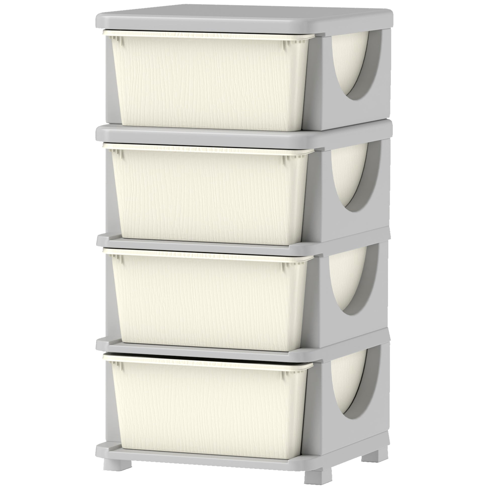 Qaba 4 Tier Kids Toy Organizer and Storage Bins with 4 Plastic Drawers, Cream White-Toys & Games > Toddler & Kids Furniture > Baby & Kids Storage-DECOROLALA