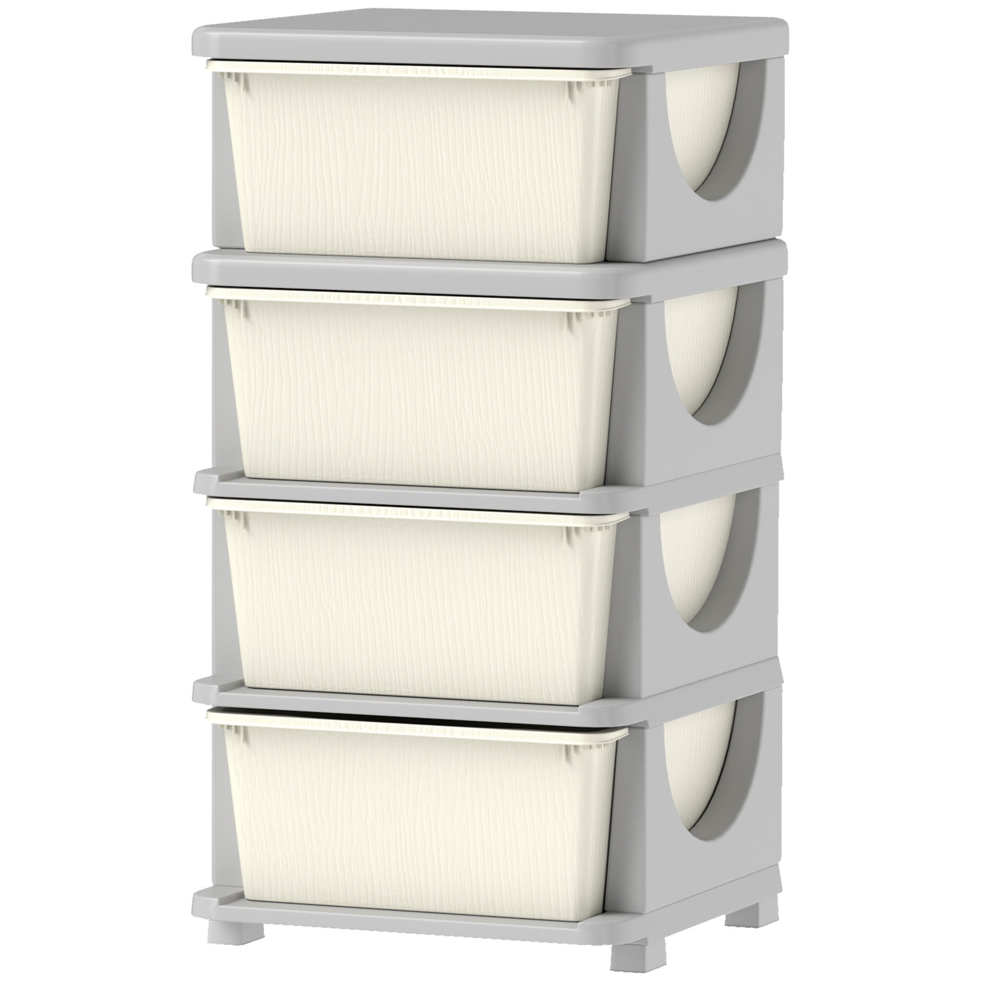 Qaba 4 Tier Kids Toy Organizer and Storage Bins with 4 Plastic Drawers, Cream White-Toys & Games > Toddler & Kids Furniture > Baby & Kids Storage-DECOROLALA