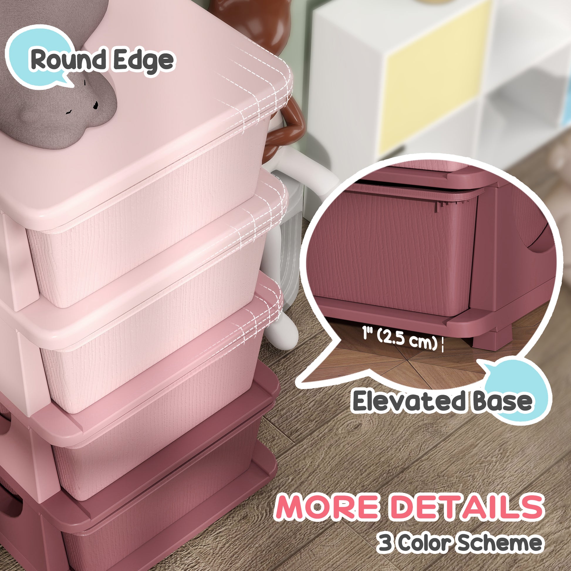 Qaba 4 Tier Kids Toy Organizer and Storage Bins with 4 Plastic Drawers, Pink-Toys & Games > Toddler & Kids Furniture > Baby & Kids Storage-DECOROLALA