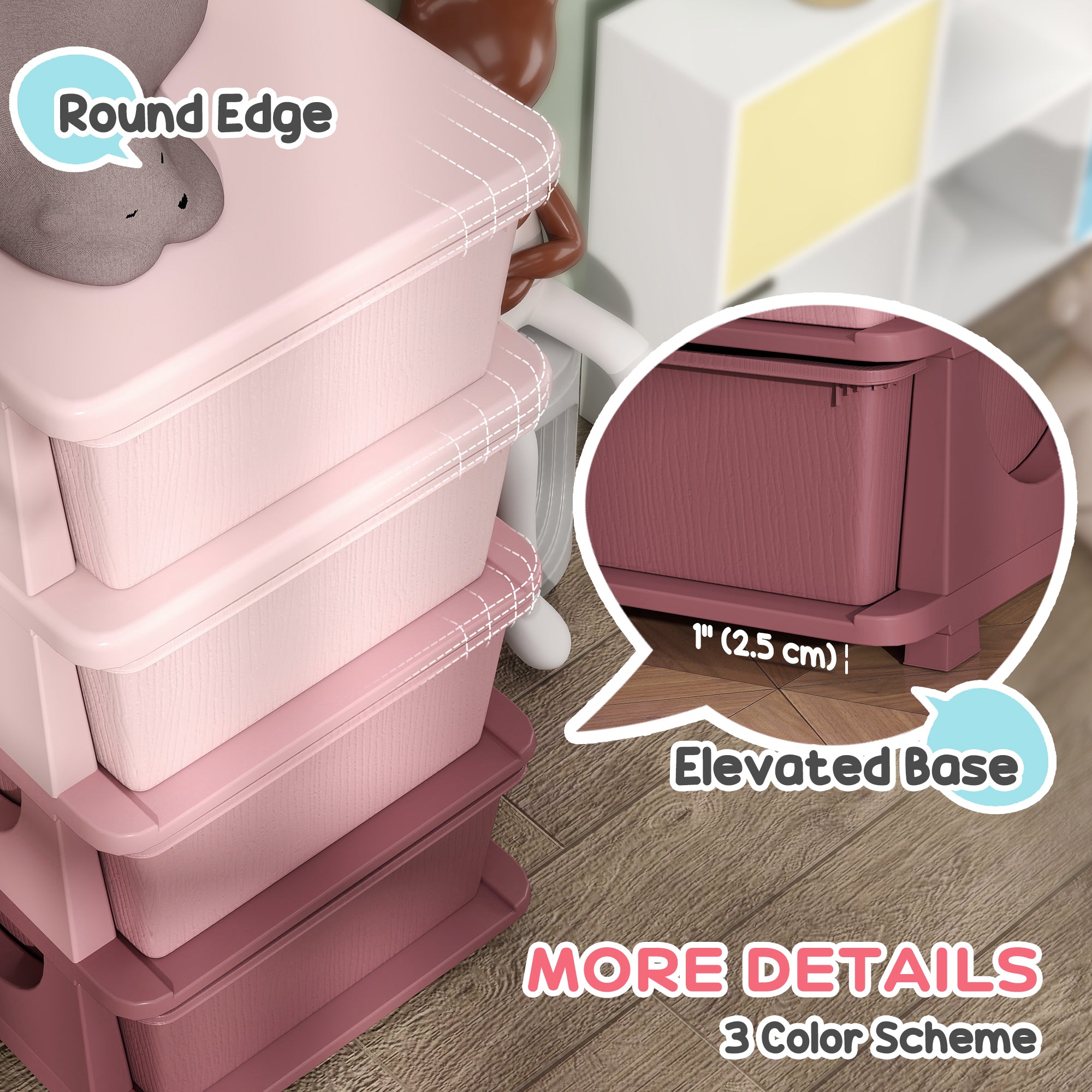 Qaba 4 Tier Kids Toy Organizer and Storage Bins with 4 Plastic Drawers, Pink-Toys & Games > Toddler & Kids Furniture > Baby & Kids Storage-DECOROLALA