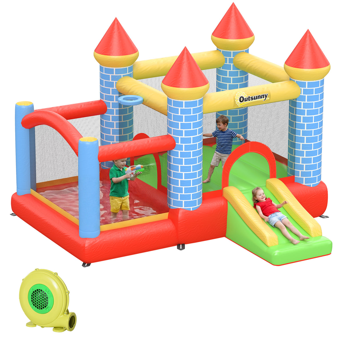 Qaba 4-in-1 Bounce House with Slide, Pool and Blower - 9.2' x 8.5'-DECOROLALA