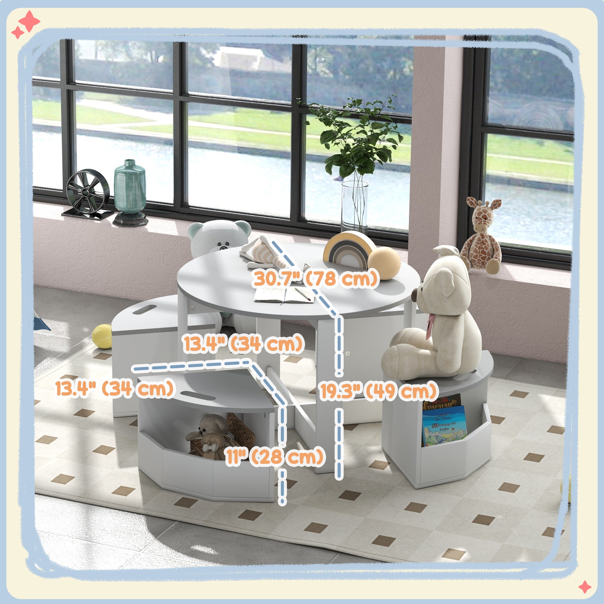 Qaba 5 Piece Kids Table and Chair Set with Storage for Kids Room, Grey-Toys & Games > Toddler & Kids Furniture > Kids Table Sets-DECOROLALA