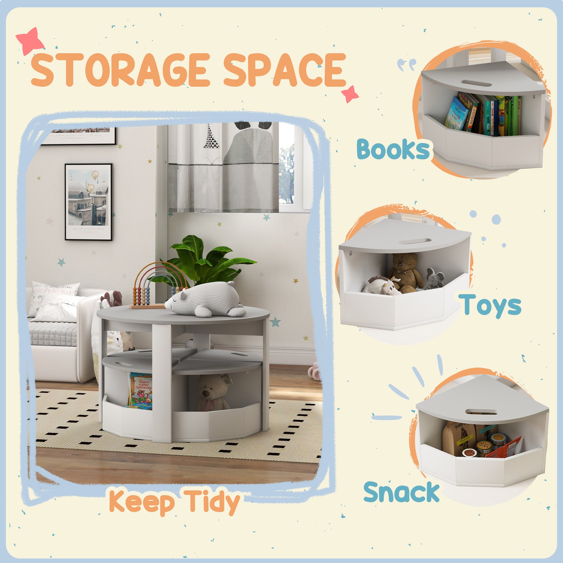 Qaba 5 Piece Kids Table and Chair Set with Storage for Kids Room, Grey-Toys & Games > Toddler & Kids Furniture > Kids Table Sets-DECOROLALA