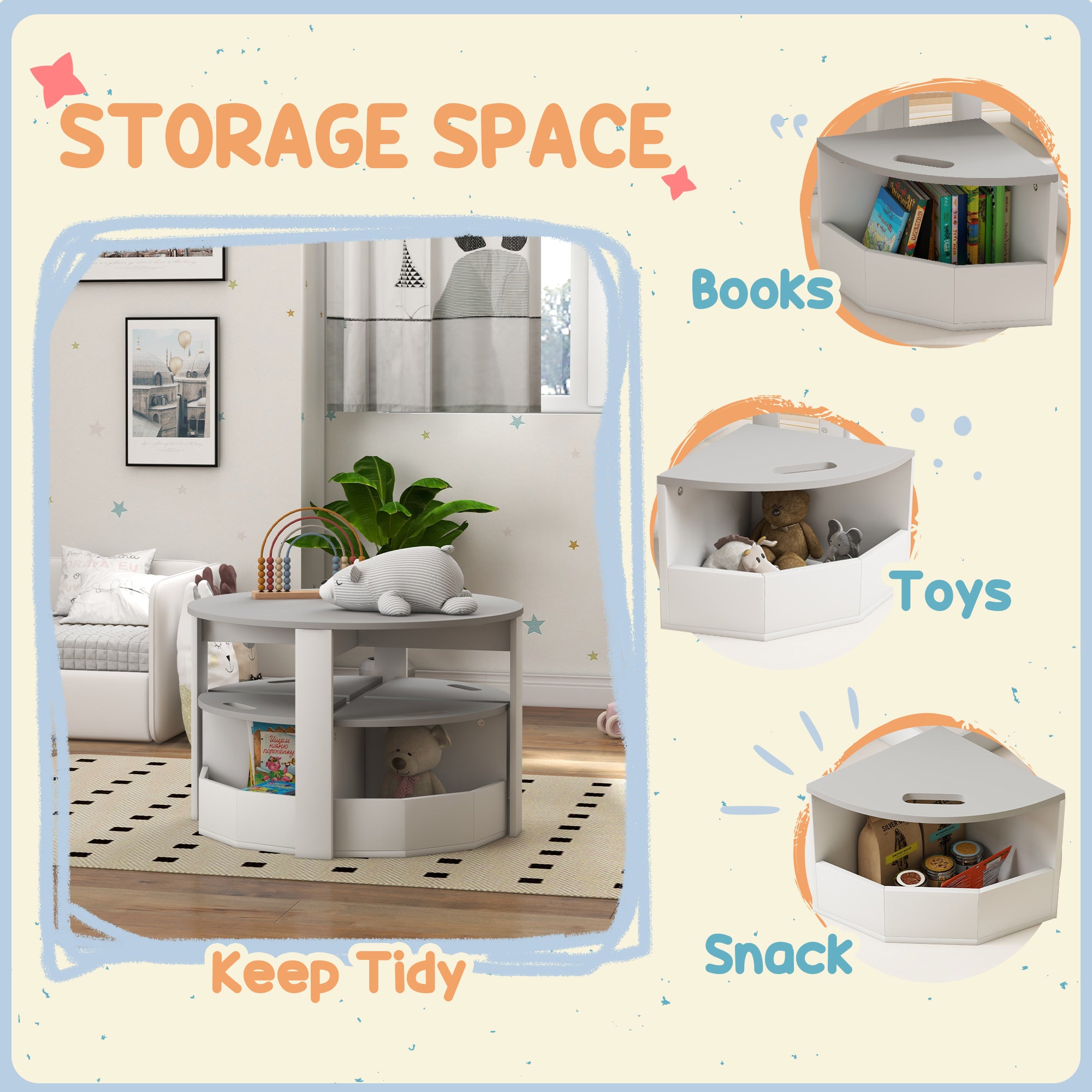 Qaba 5 Piece Kids Table and Chair Set with Storage for Kids Room, Grey-Toys & Games > Toddler & Kids Furniture > Kids Table Sets-DECOROLALA