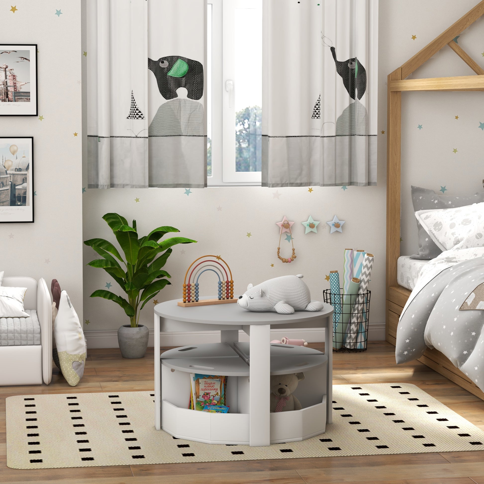 Qaba 5 Piece Kids Table and Chair Set with Storage for Kids Room, Grey-Toys & Games > Toddler & Kids Furniture > Kids Table Sets-DECOROLALA