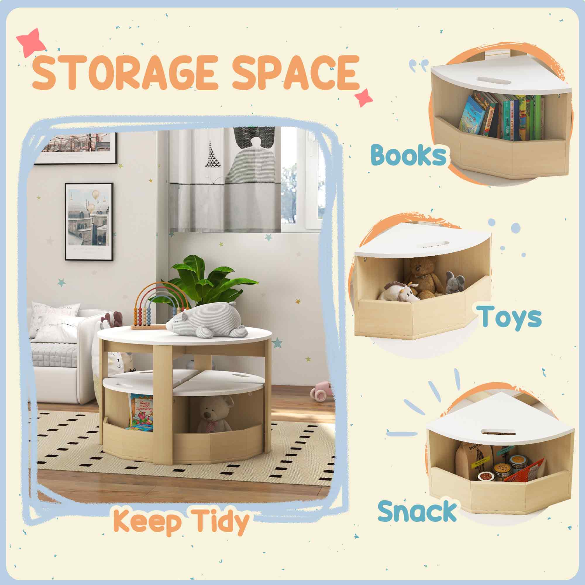 Qaba 5 Piece Kids Table and Chair Set with Storage for Kids Room, White-Toys & Games > Toddler & Kids Furniture > Kids Table Sets-DECOROLALA