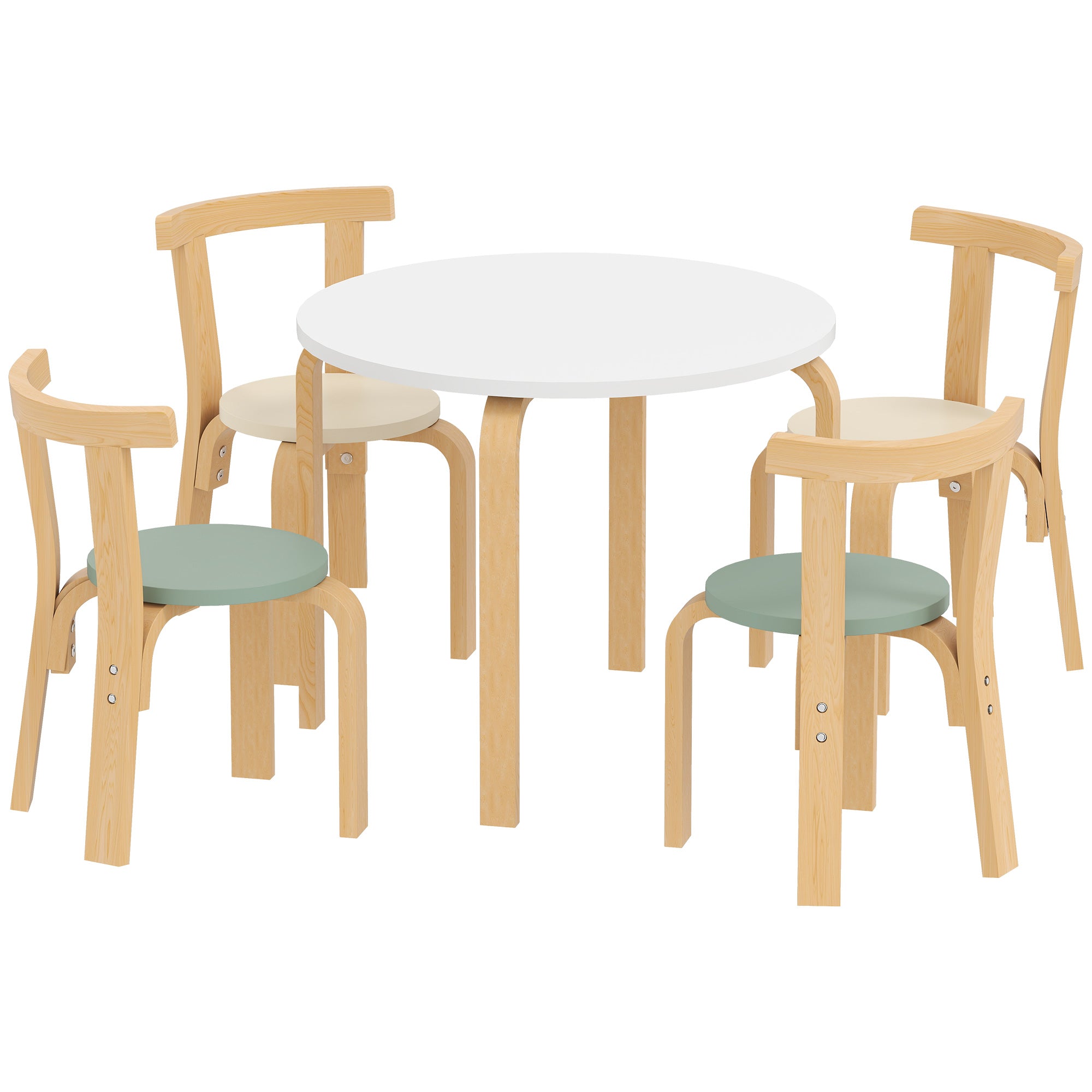 Qaba 5-Piece Wooden Kids Table and Chairs Set - Green-Toys & Games > Toddler & Kids Furniture > Kids Table Sets-DECOROLALA