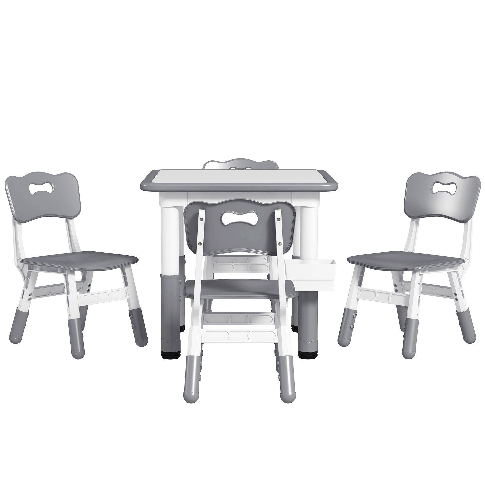 Qaba 5 Pieces Toddler Table and Chair Set, Height Adjustable Activity Table and Chair Set for Nursery Classroom, Grey-Toys & Games > Toddler & Kids Furniture > Kids Table Sets-DECOROLALA