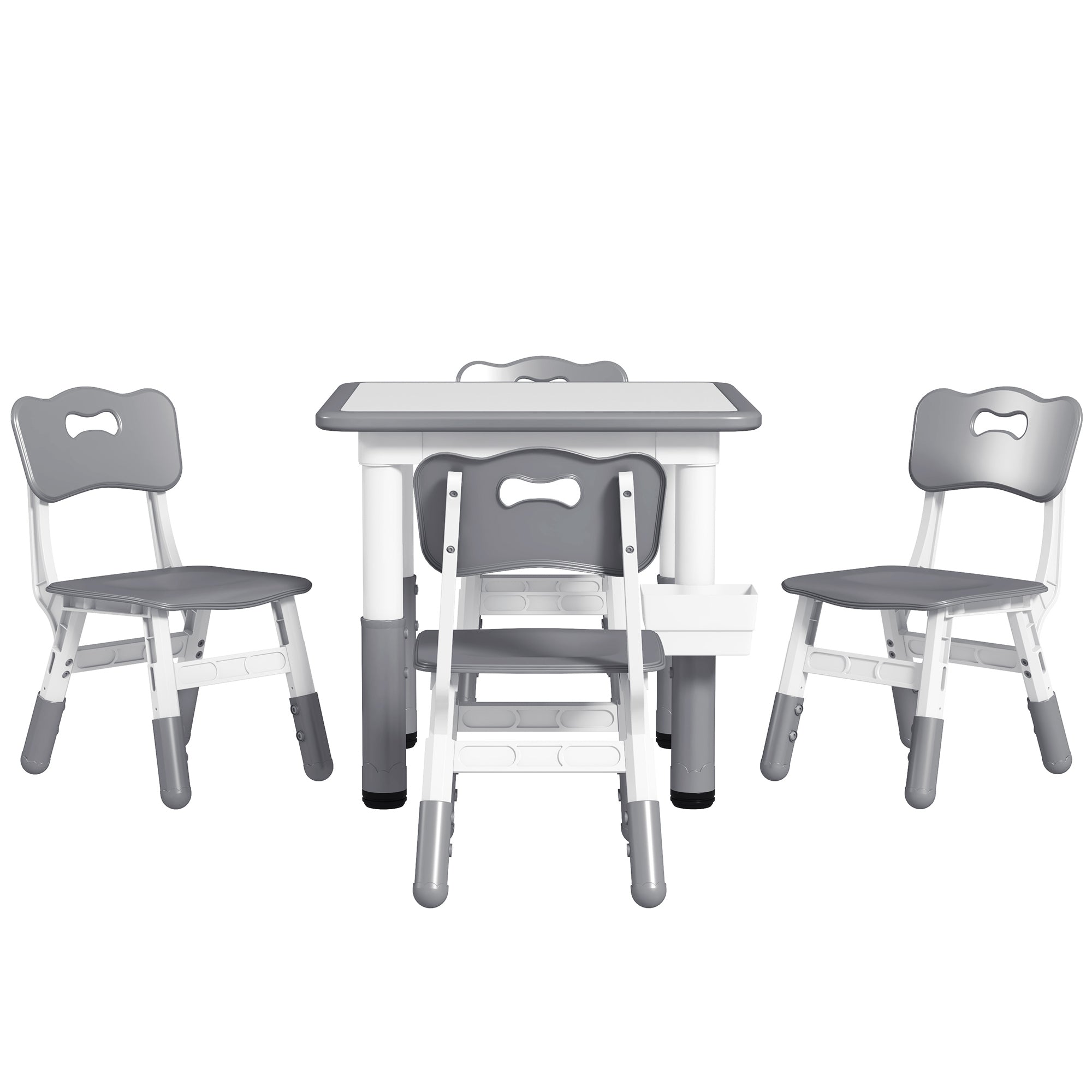 Qaba 5 Pieces Toddler Table and Chair Set, Height Adjustable Activity Table and Chair Set for Nursery Classroom, Grey-Toys & Games > Toddler & Kids Furniture > Kids Table Sets-DECOROLALA