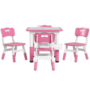 Qaba 5 Pieces Toddler Table and Chair Set, Height Adjustable Activity Table and Chair Set for Nursery Classroom, Pink-Toys & Games > Toddler & Kids Furniture > Kids Table Sets-DECOROLALA