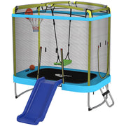 Qaba 70" Kids Trampoline with Slide, Swing & Hoop - Light Blue-DECOROLALA