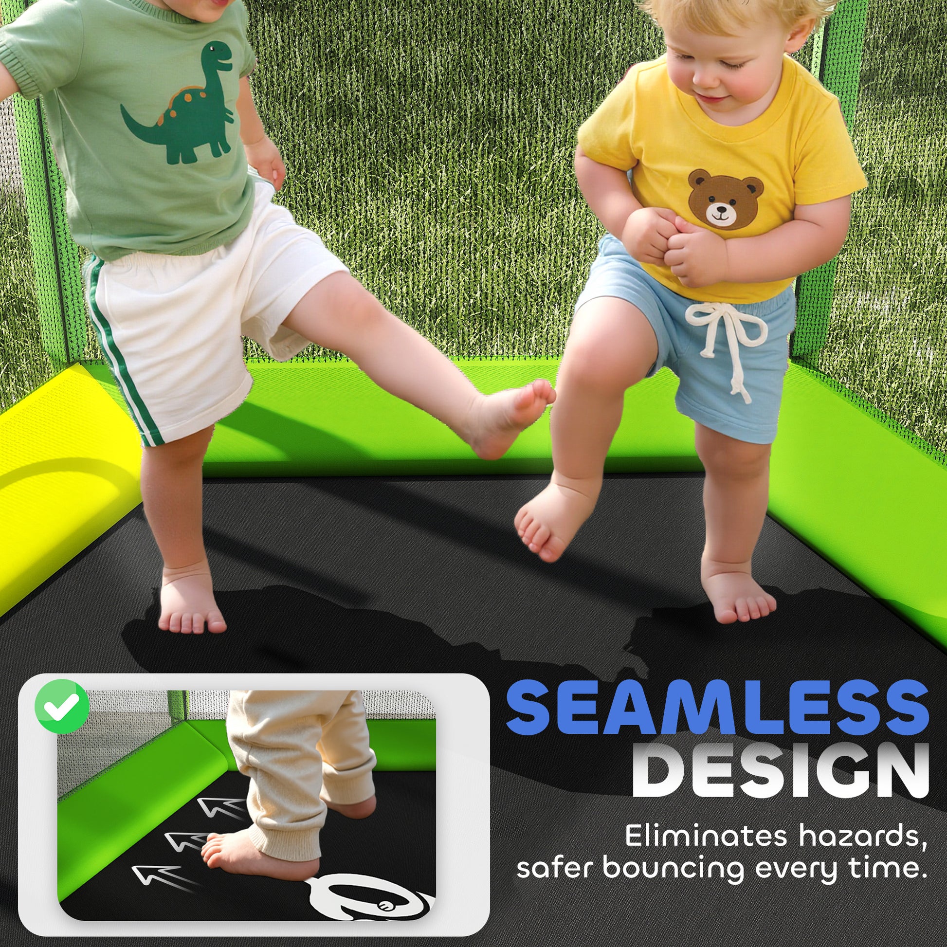 Qaba 85" Kids Trampoline with Slide, Ladder and Safety Net - Green-DECOROLALA