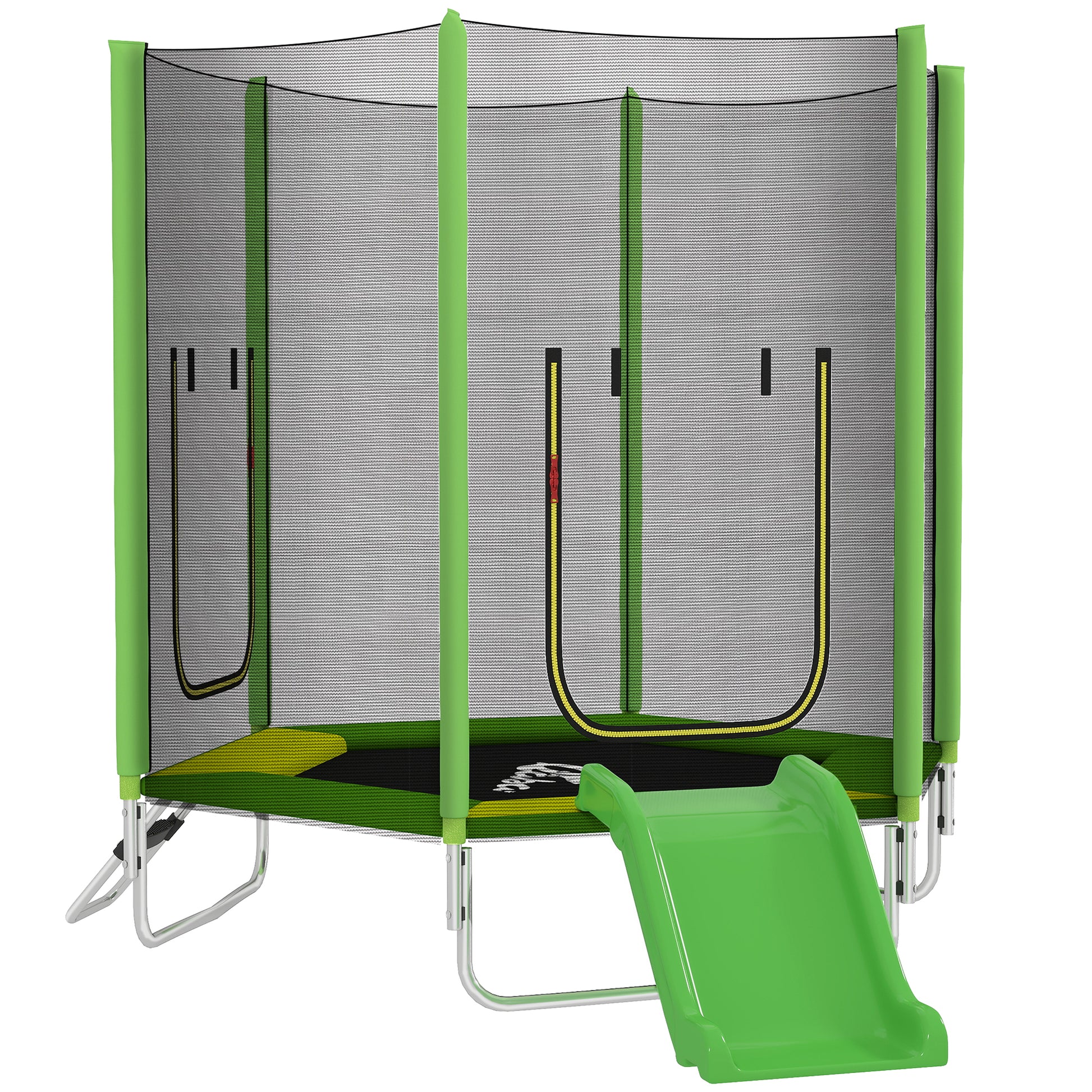 Qaba 85" Kids Trampoline with Slide, Ladder and Safety Net - Green-DECOROLALA