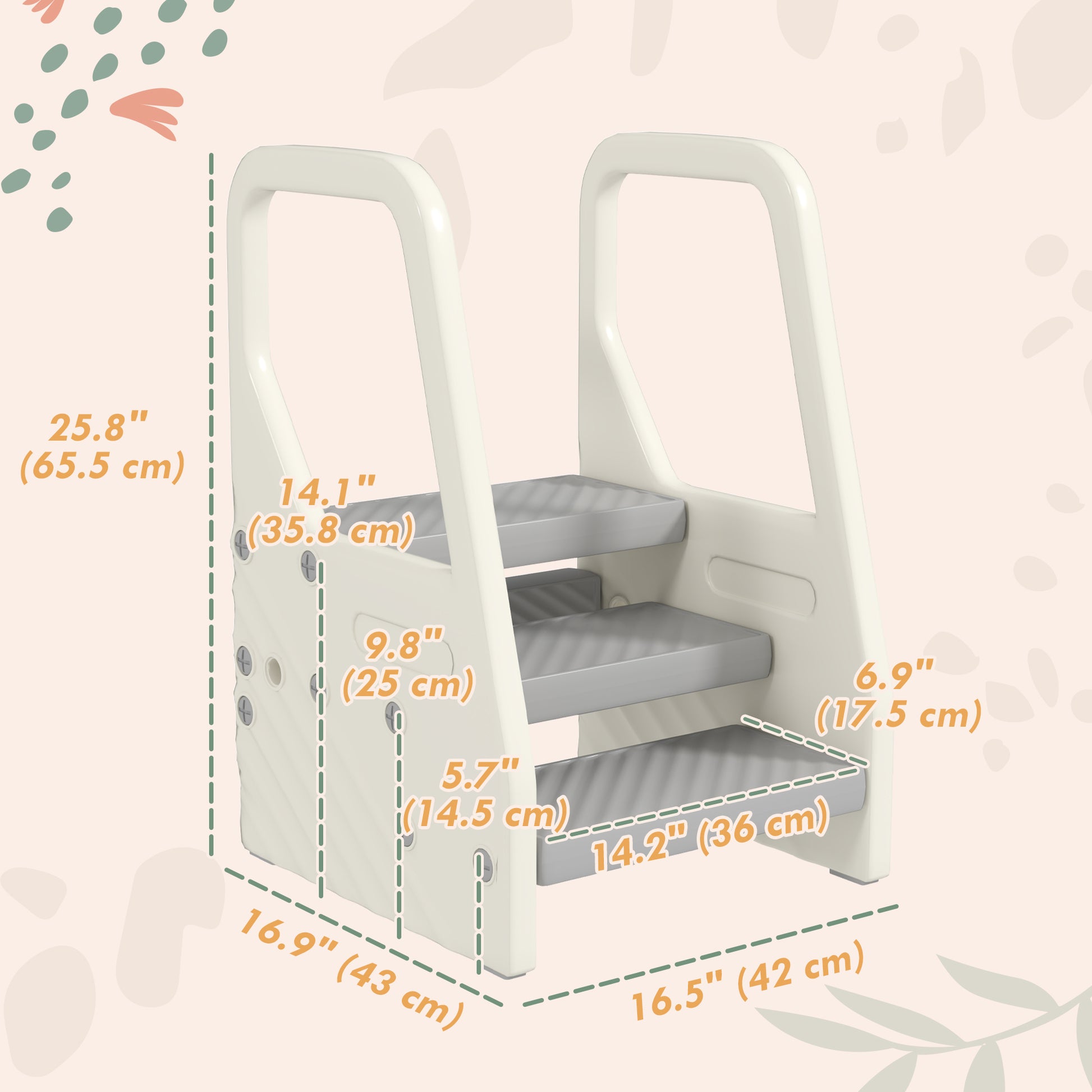 Qaba Adjustable Height Toddler Step Stool with Handle & Foot Pads, Grey-Toys & Games > Toddler & Kids Furniture > Toddler & Kids Step Stools-DECOROLALA