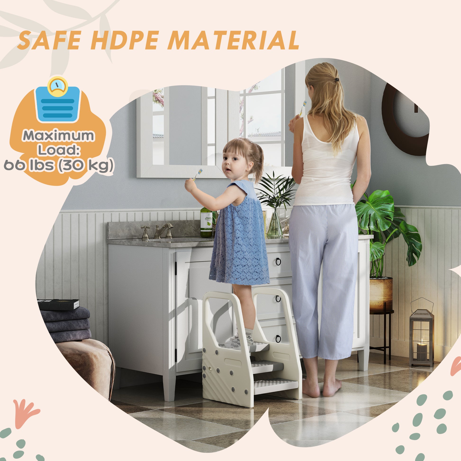 Qaba Adjustable Height Toddler Step Stool with Handle & Foot Pads, Grey-Toys & Games > Toddler & Kids Furniture > Toddler & Kids Step Stools-DECOROLALA