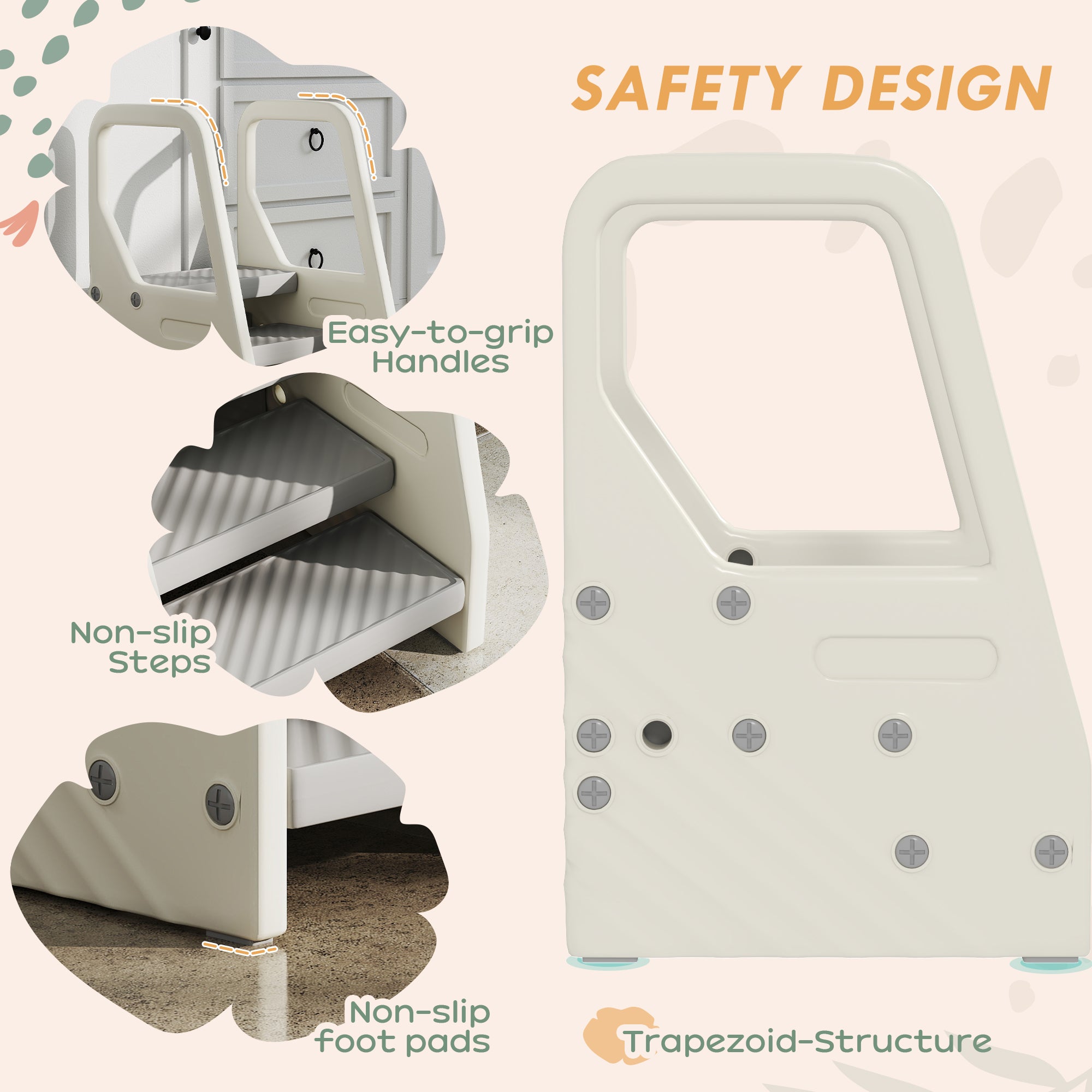 Qaba Adjustable Height Toddler Step Stool with Handle & Foot Pads, Grey-Toys & Games > Toddler & Kids Furniture > Toddler & Kids Step Stools-DECOROLALA