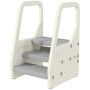 Qaba Adjustable Height Toddler Step Stool with Handle & Foot Pads, Grey-Toys & Games > Toddler & Kids Furniture > Toddler & Kids Step Stools-DECOROLALA