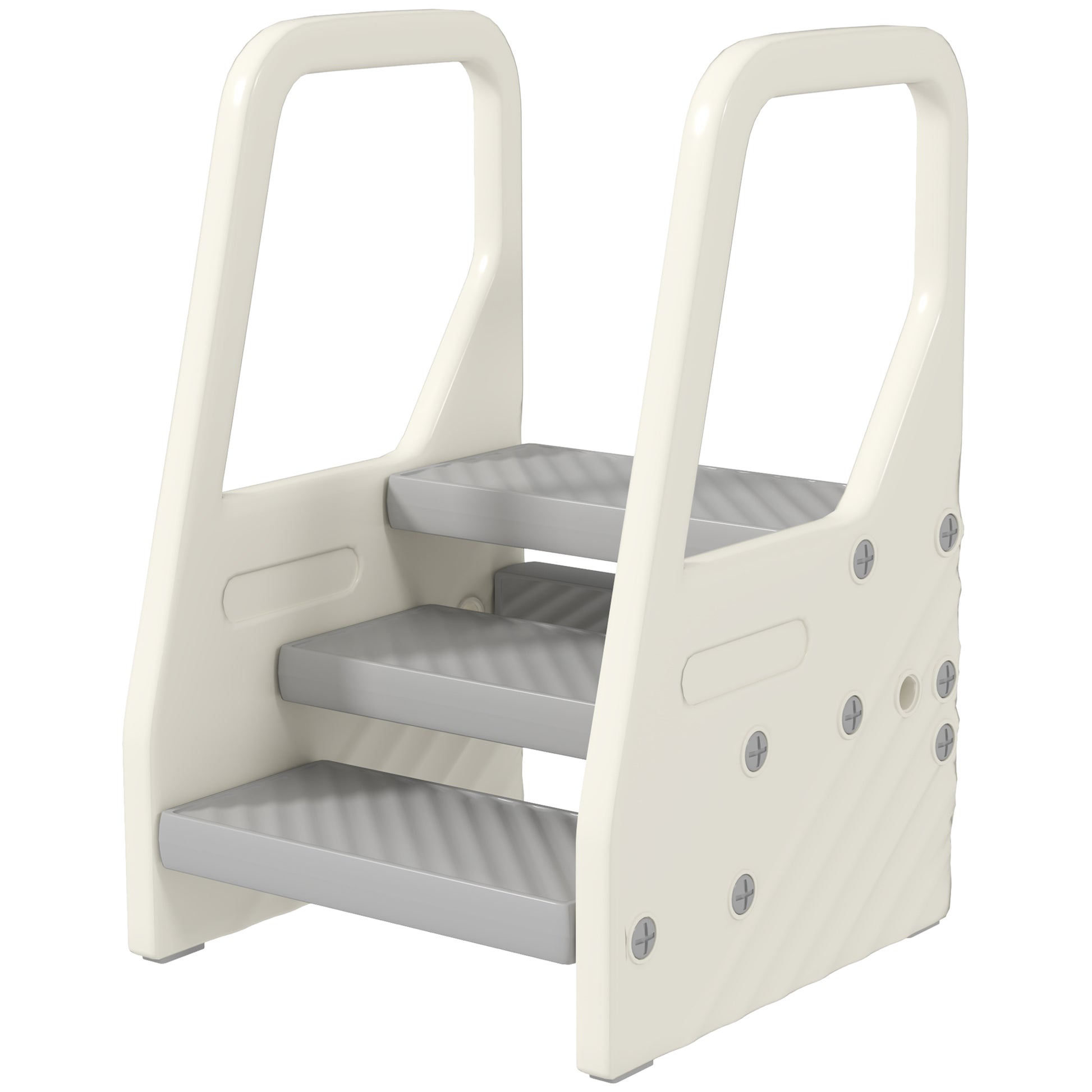 Qaba Adjustable Height Toddler Step Stool with Handle & Foot Pads, Grey-Toys & Games > Toddler & Kids Furniture > Toddler & Kids Step Stools-DECOROLALA