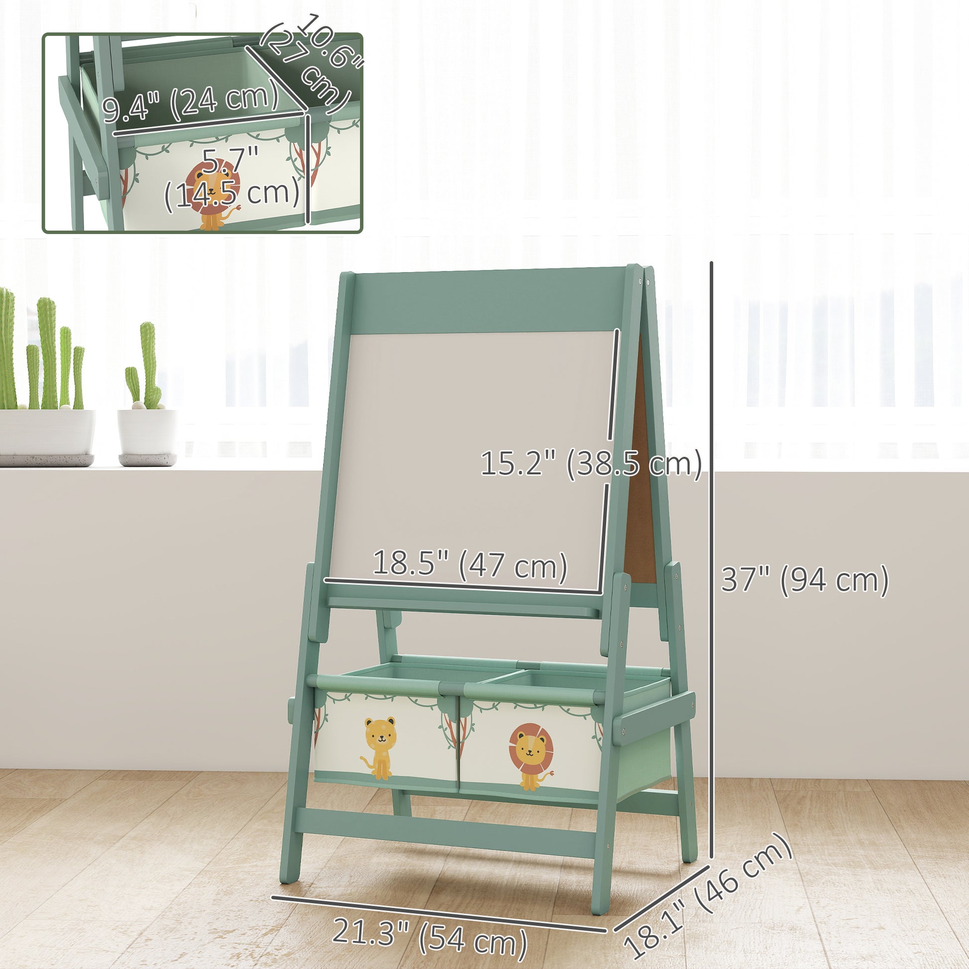 Qaba Art Easel for Kids, Double-Sided Whiteboard & Chalkboard with Paper Roll, 2 Storage Boxes, Gift for Boys, Girls, Green-Toys & Games > Toddler & Kids Furniture-DECOROLALA