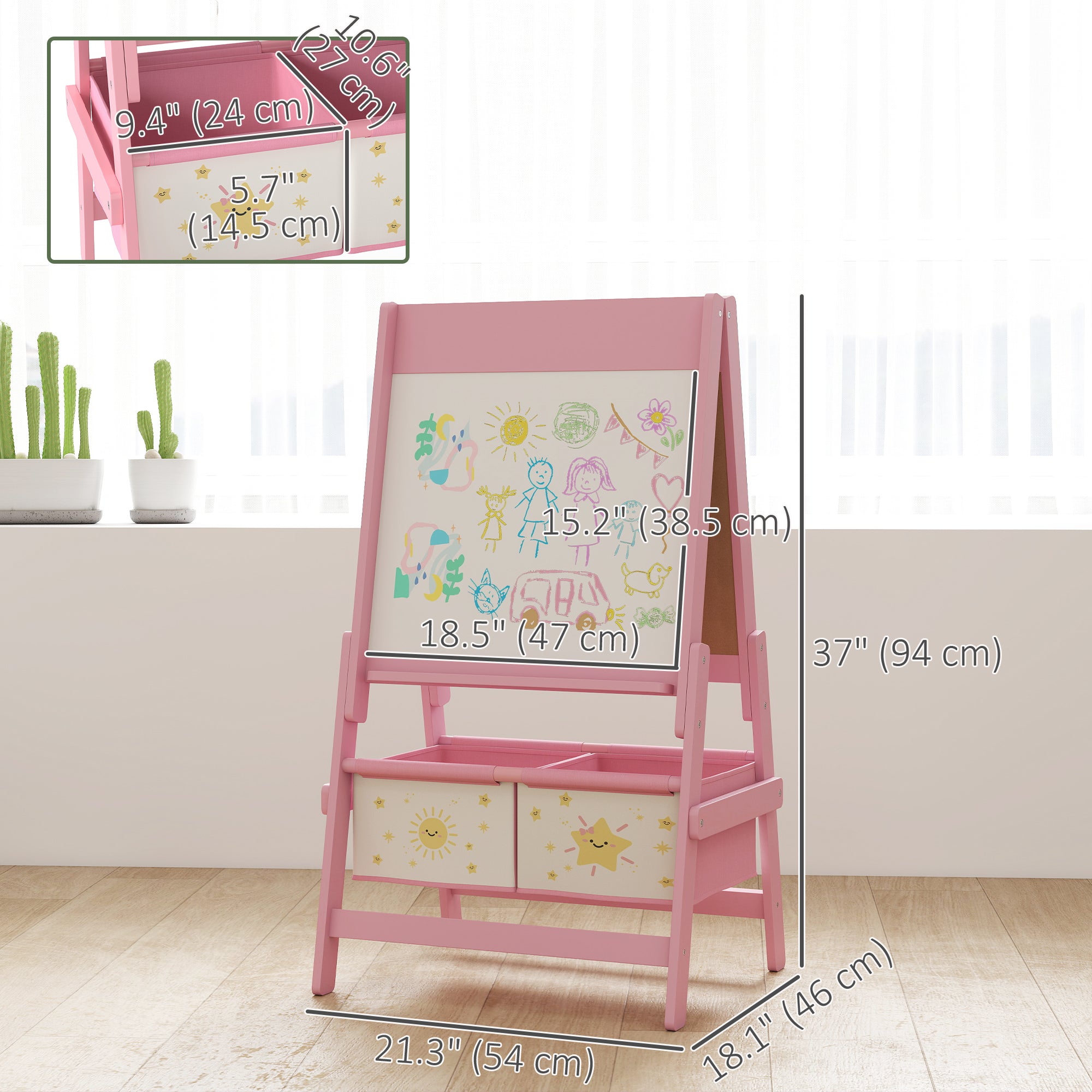 Qaba Art Easel for Kids, Double-Sided Whiteboard & Chalkboard with Paper Roll, 2 Storage Boxes, Gift for Boys, Girls, Pink-Toys & Games > Toddler & Kids Furniture-DECOROLALA