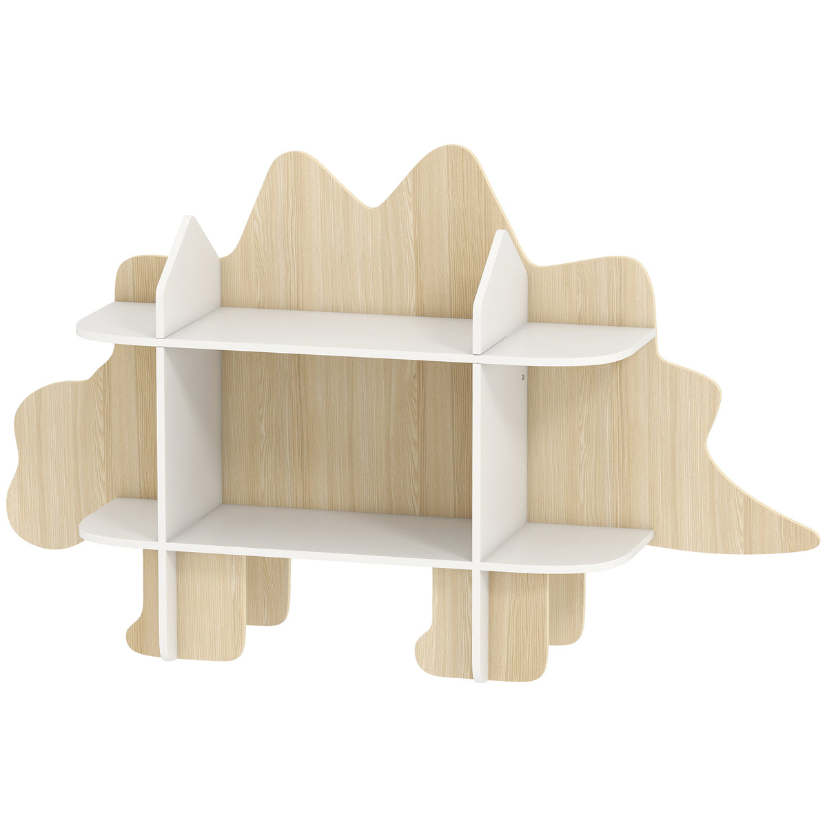 Qaba Dinosaur Kids Bookshelf - 6 Compartment Wood Bookcase Natural-Home Furnishings > Storage & Organization > Bookshelves & Bookcases-DECOROLALA