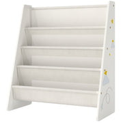 Qaba Fabric Kids Bookshelf, 4-Tier Toddler Sling Book Rack for Playroom, Bedroom, Nursery and Kids Room for Ages 3-6, White-Toys & Games > Toddler & Kids Furniture > Baby & Kids Storage-DECOROLALA