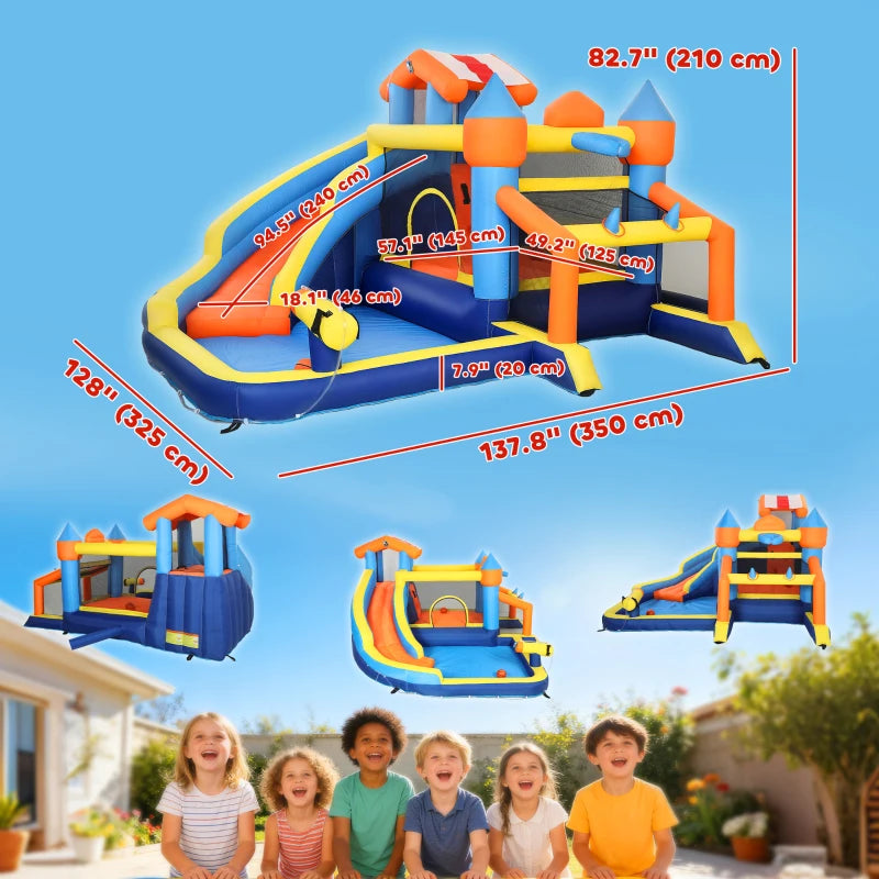 Qaba Inflatable Bouncy Castle with Slide, Pool and Blower-toys-DECOROLALA