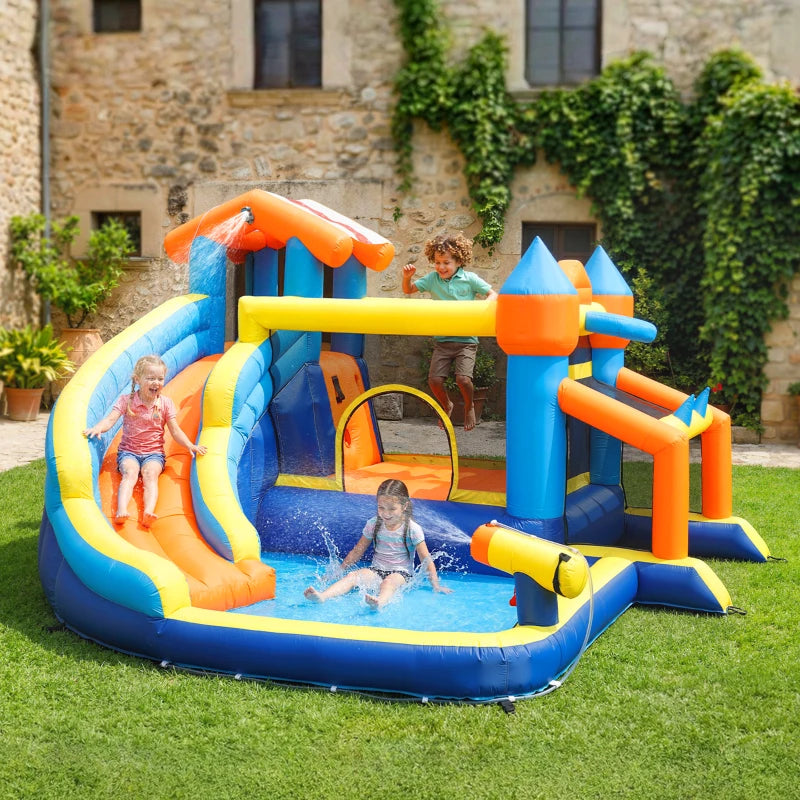 Qaba Inflatable Bouncy Castle with Slide, Pool and Blower-toys-DECOROLALA