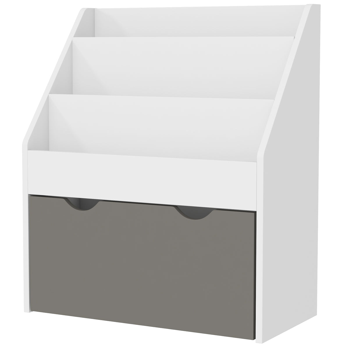Qaba Kids 3-Tier Bookshelf with Rolling Drawer - Grey MDF-Toys & Games > Toddler & Kids Furniture > Baby & Kids Storage-DECOROLALA
