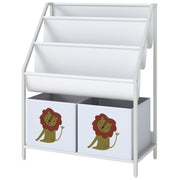 Qaba Kids Bookshelf, 3-Tier Sling Bookshelf with Toy Storage, Montessori Toy Organizer with Non-Woven Drawers for Kids Room-Toys & Games > Toddler & Kids Furniture > Baby & Kids Storage-DECOROLALA