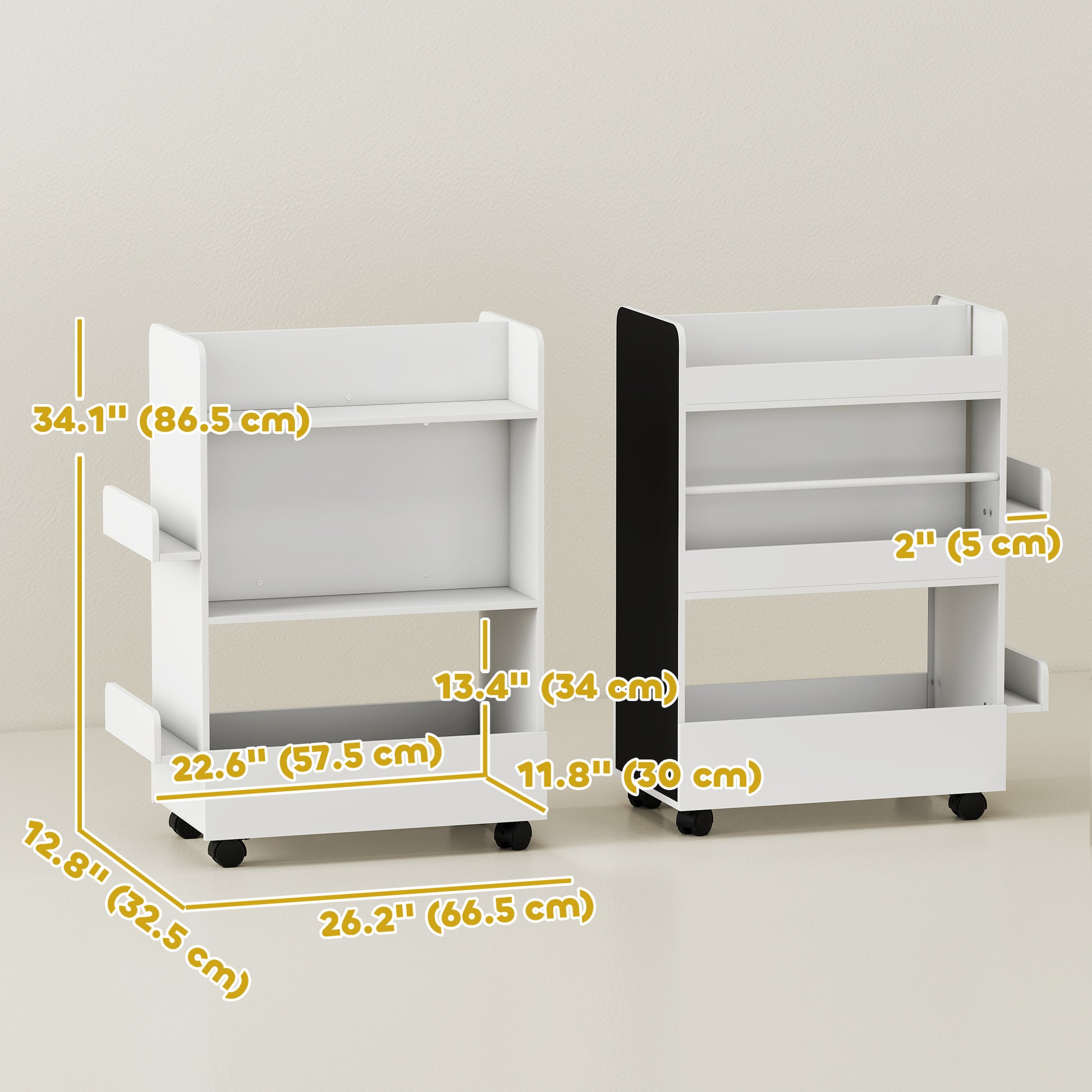 Qaba Kids Bookshelf, Kids Bookcase with Wheels & Blackboard, for Nursery, Kids Room, Playroom, for 3-8 Years-Home Furnishings > Storage & Organization > Bookshelves & Bookcases-DECOROLALA