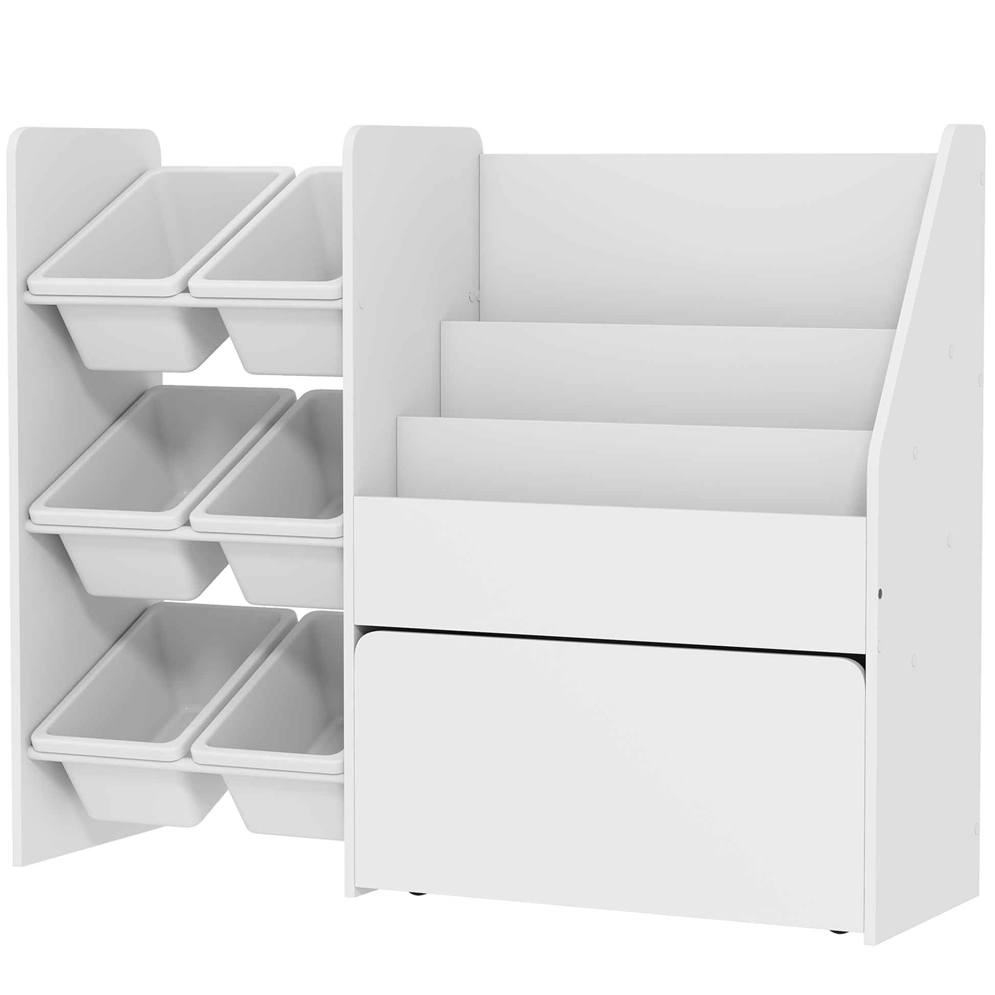 Qaba Kids Bookshelf and Toy Storage, 3-Tier Bookcase with 6 Removable Bins and Box for Toddler Nursery Playroom, White-Toys & Games > Toddler & Kids Furniture > Baby & Kids Storage-DECOROLALA