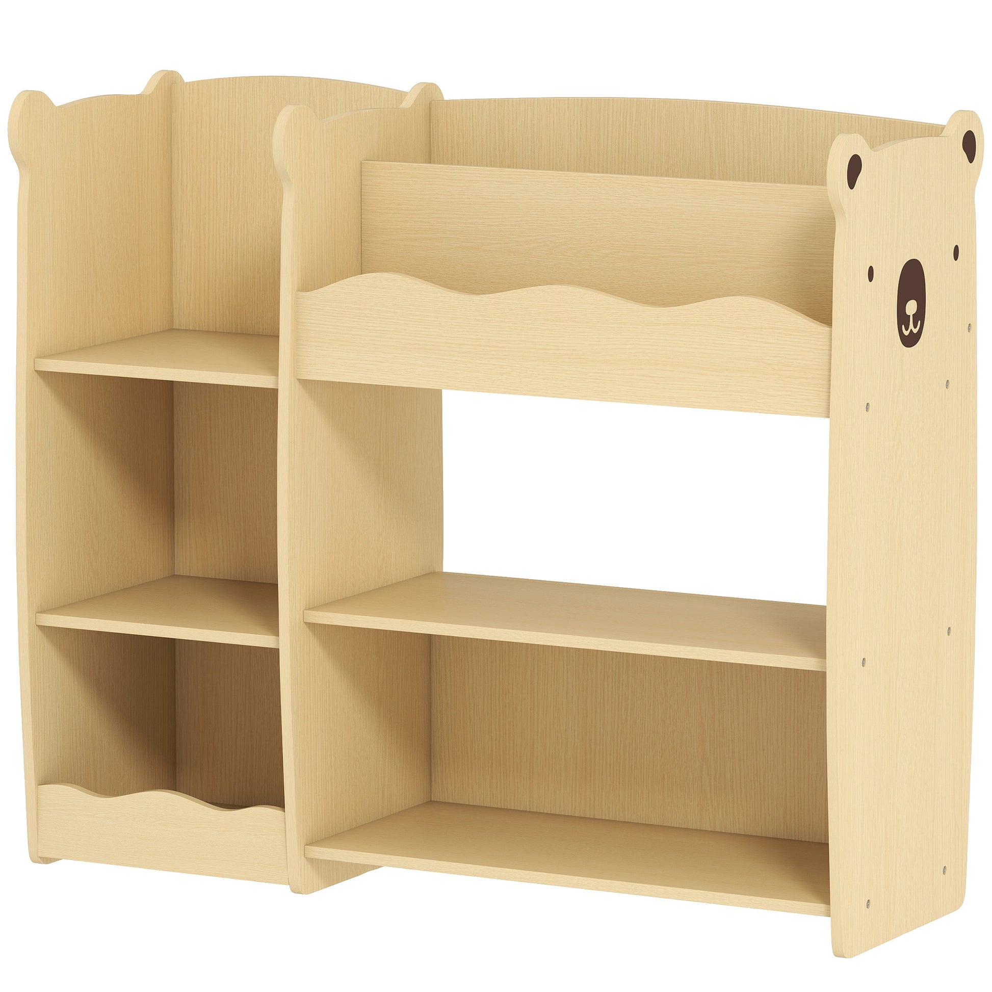 Qaba Kids Bookshelf and Toy Storage Organizer, 3 Tier Montessori Toy Organizer with Open Display for Nursery, Natural-Toys & Games > Toddler & Kids Furniture > Baby & Kids Storage-DECOROLALA