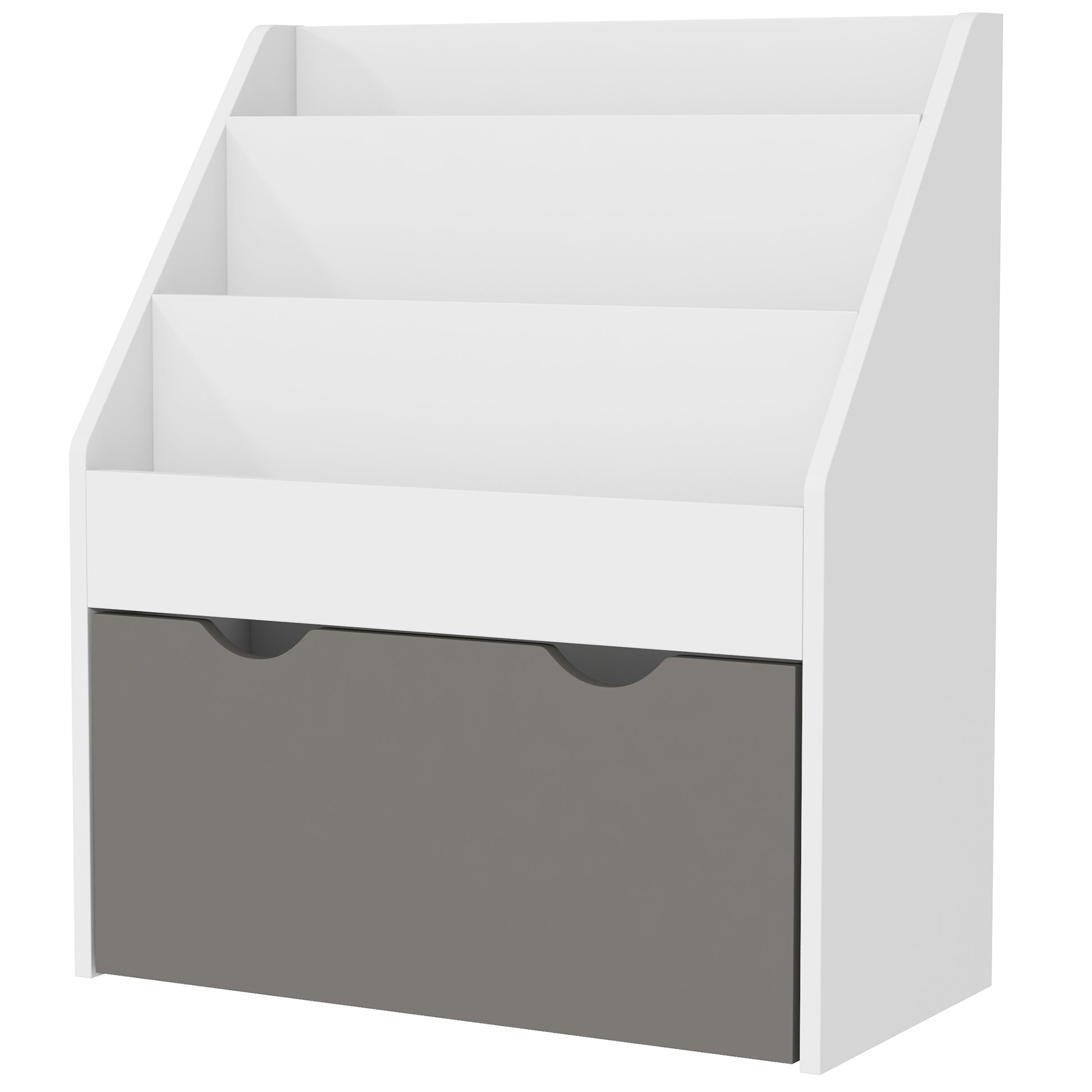Qaba Kids Bookshelf with 3 Tier Display Shelves, Drawer for Nursery, Grey-Toys & Games > Toddler & Kids Furniture > Baby & Kids Storage-DECOROLALA