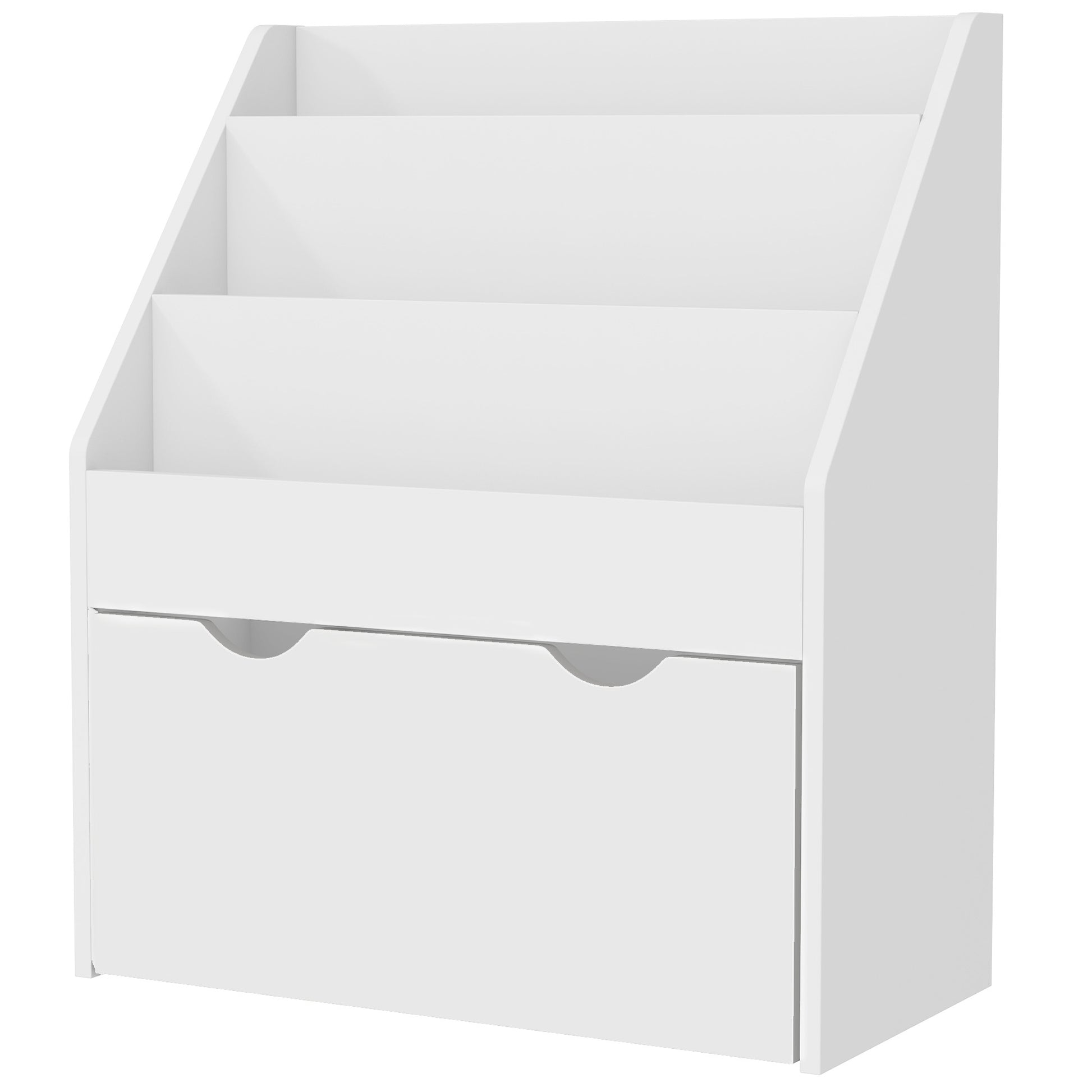 Qaba Kids Bookshelf with 3 Tier Display Shelves, Drawer for Nursery, White-Toys & Games > Toddler & Kids Furniture > Baby & Kids Storage-DECOROLALA