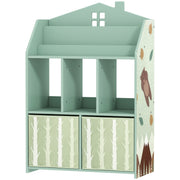 Qaba Kids Bookshelf with Storage, Toy Storage Unit with Book Display, Shelves and Fabric Drawers for Playroom Nursery, Green-Toys & Games > Toddler & Kids Furniture > Baby & Kids Storage-DECOROLALA
