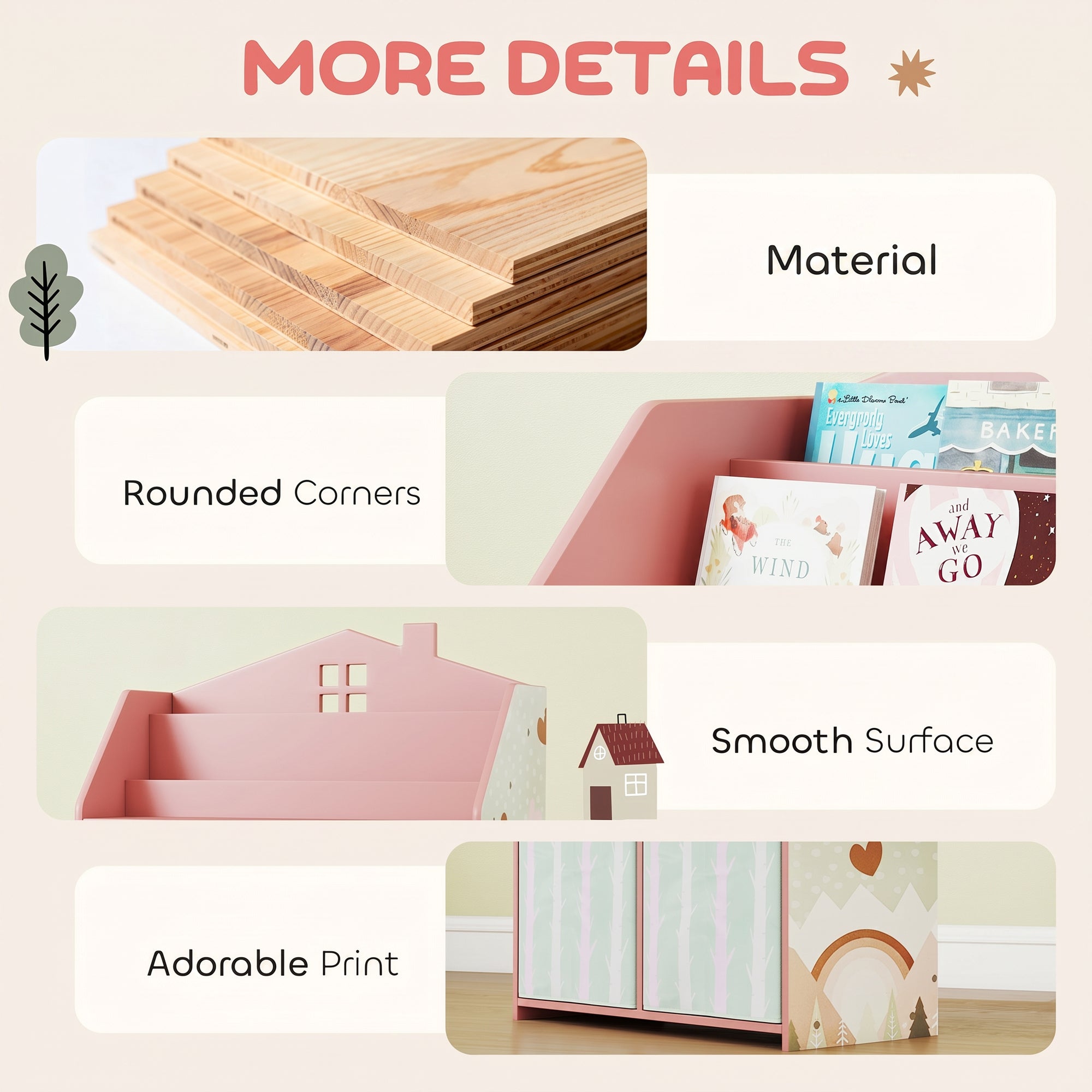 Qaba Kids Bookshelf with Storage, Toy Storage Unit with Book Display, Shelves and Fabric Drawers for Playroom Nursery, Pink-Toys & Games > Toddler & Kids Furniture > Baby & Kids Storage-DECOROLALA