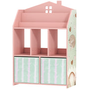 Qaba Kids Bookshelf with Storage, Toy Storage Unit with Book Display, Shelves and Fabric Drawers for Playroom Nursery, Pink-Toys & Games > Toddler & Kids Furniture > Baby & Kids Storage-DECOROLALA