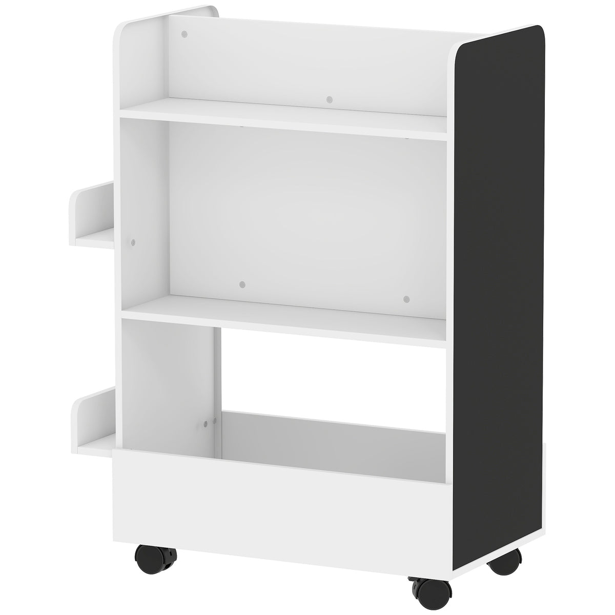 Qaba Kids Bookshelf with Wheels and Blackboard - White-Home Furnishings > Storage & Organization > Bookshelves & Bookcases-DECOROLALA