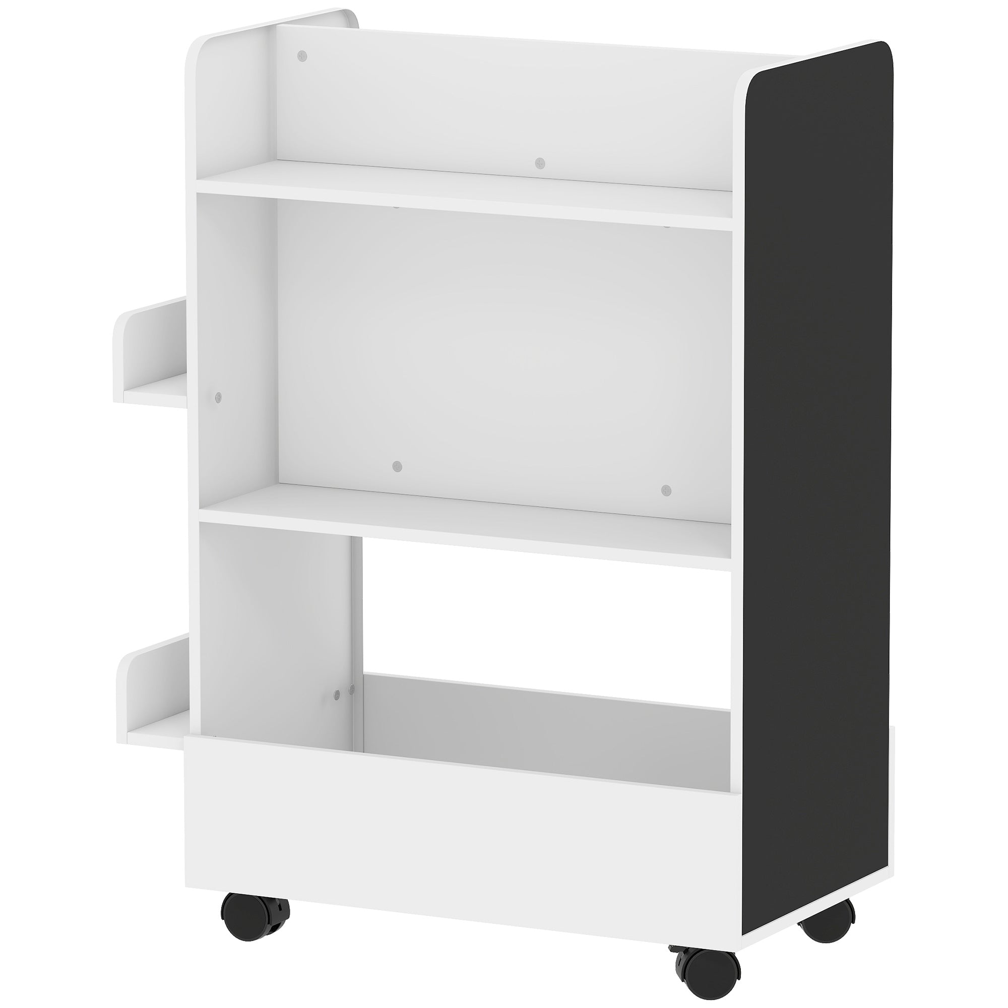 Qaba Kids Bookshelf with Wheels and Blackboard - White-Home Furnishings > Storage & Organization > Bookshelves & Bookcases-DECOROLALA