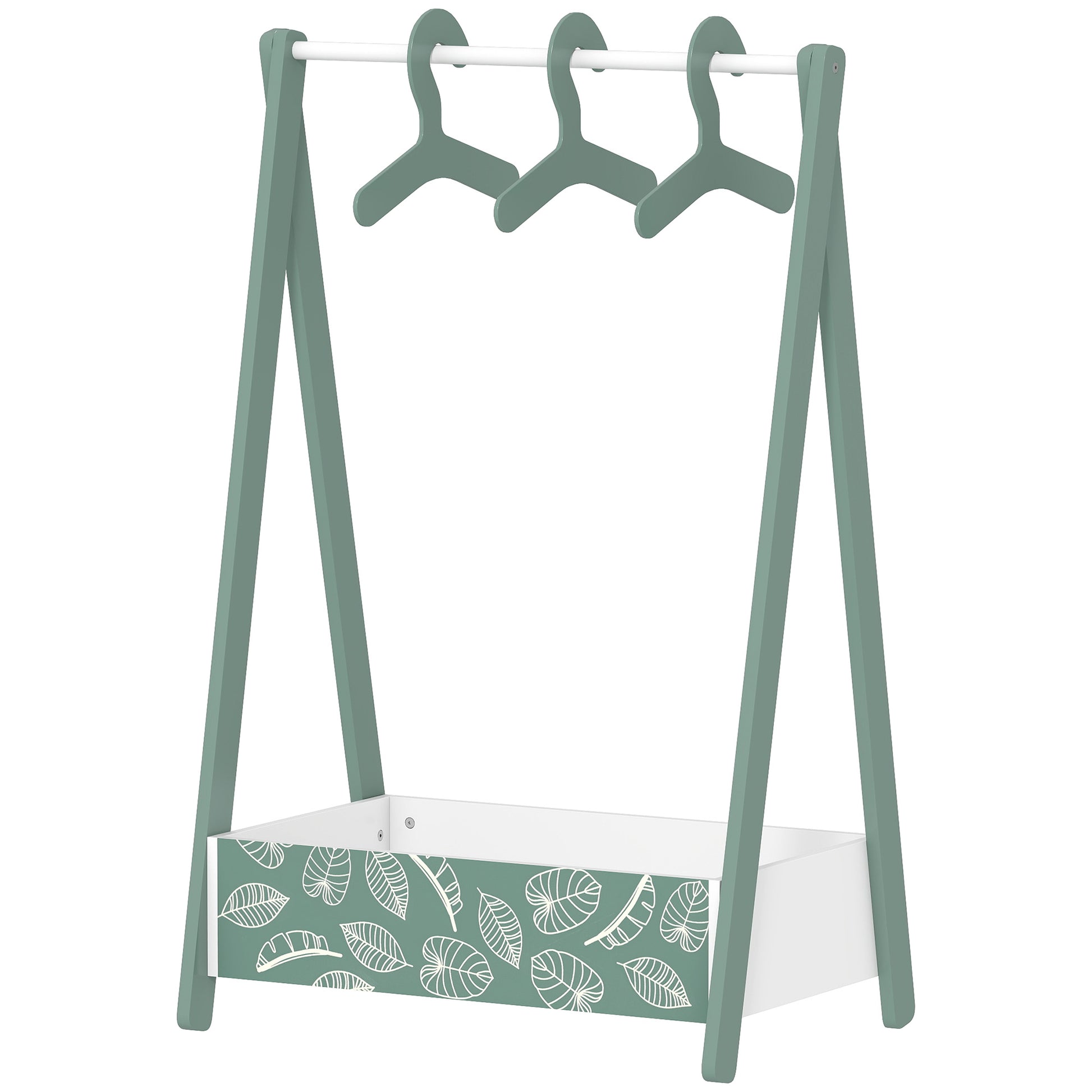 Qaba Kids Clothing Rack with Storage Shelf, Hangers, for Nursery Room, Living Room, Playroom, Green-Toys & Games > Toddler & Kids Furniture > Kids Bedroom Furniture-DECOROLALA