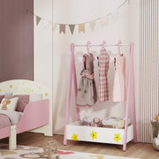 Qaba Kids Clothing Rack with Storage Shelf and Hangers - Pink-Toys & Games > Toddler & Kids Furniture > Kids Bedroom Furniture-DECOROLALA