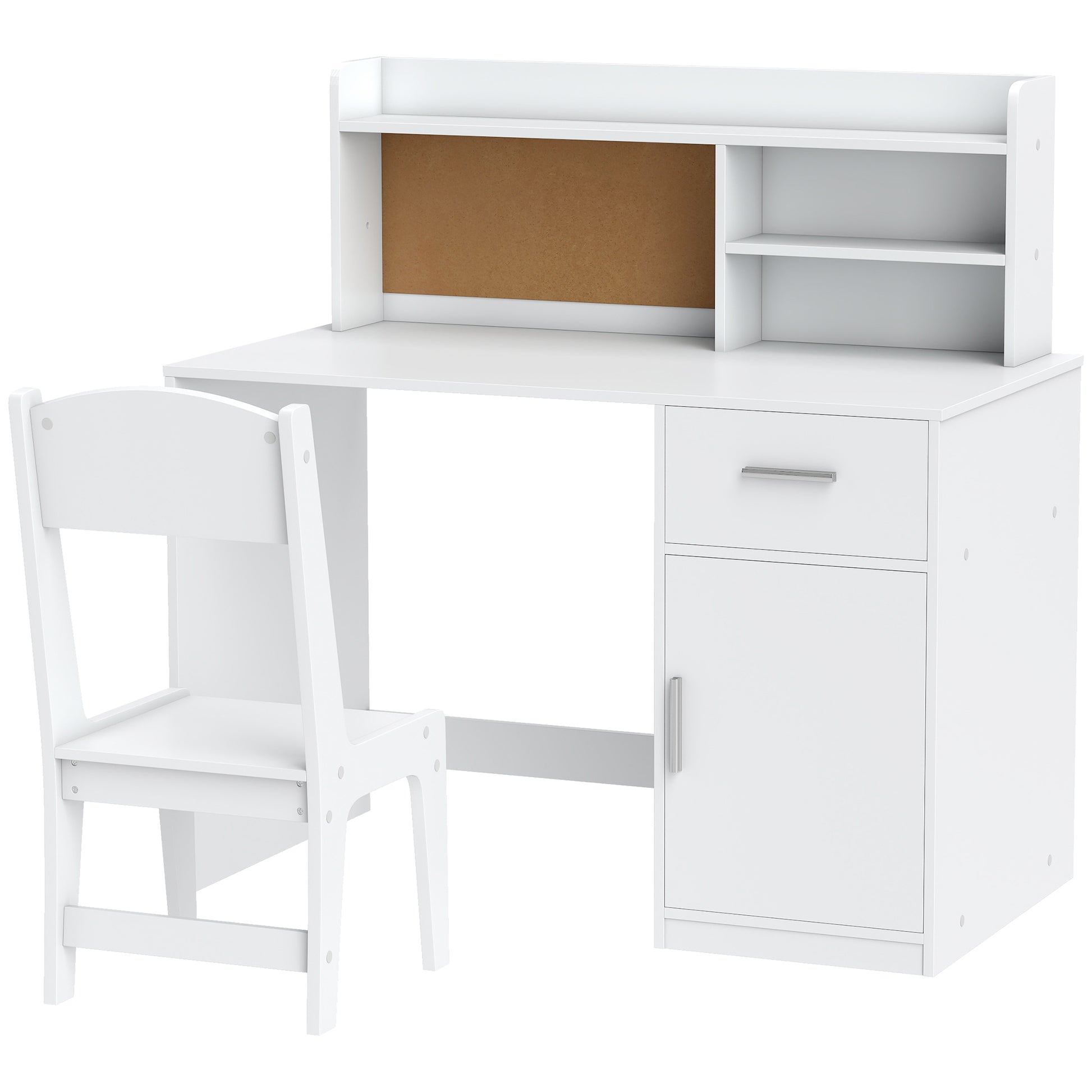Qaba Kids Desk and Chair Set, Kids Study Table and Chair Set with Storage Hutch, Drawer, Cabinet, Compartments, Cork Board-Toys & Games > Toddler & Kids Furniture > Kids Desk Sets-DECOROLALA