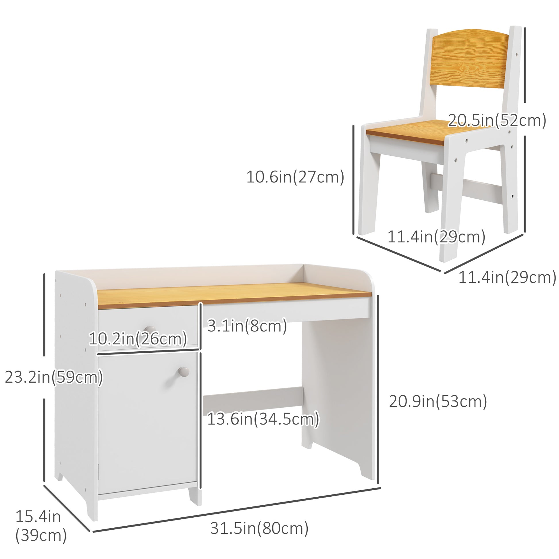 Qaba Kids Desk and Chair Set for 3-6 Year Old with Storage Drawer, Study Table and Chair for Children, White-Toys & Games > Toddler & Kids Furniture > Kids Desk Sets-DECOROLALA