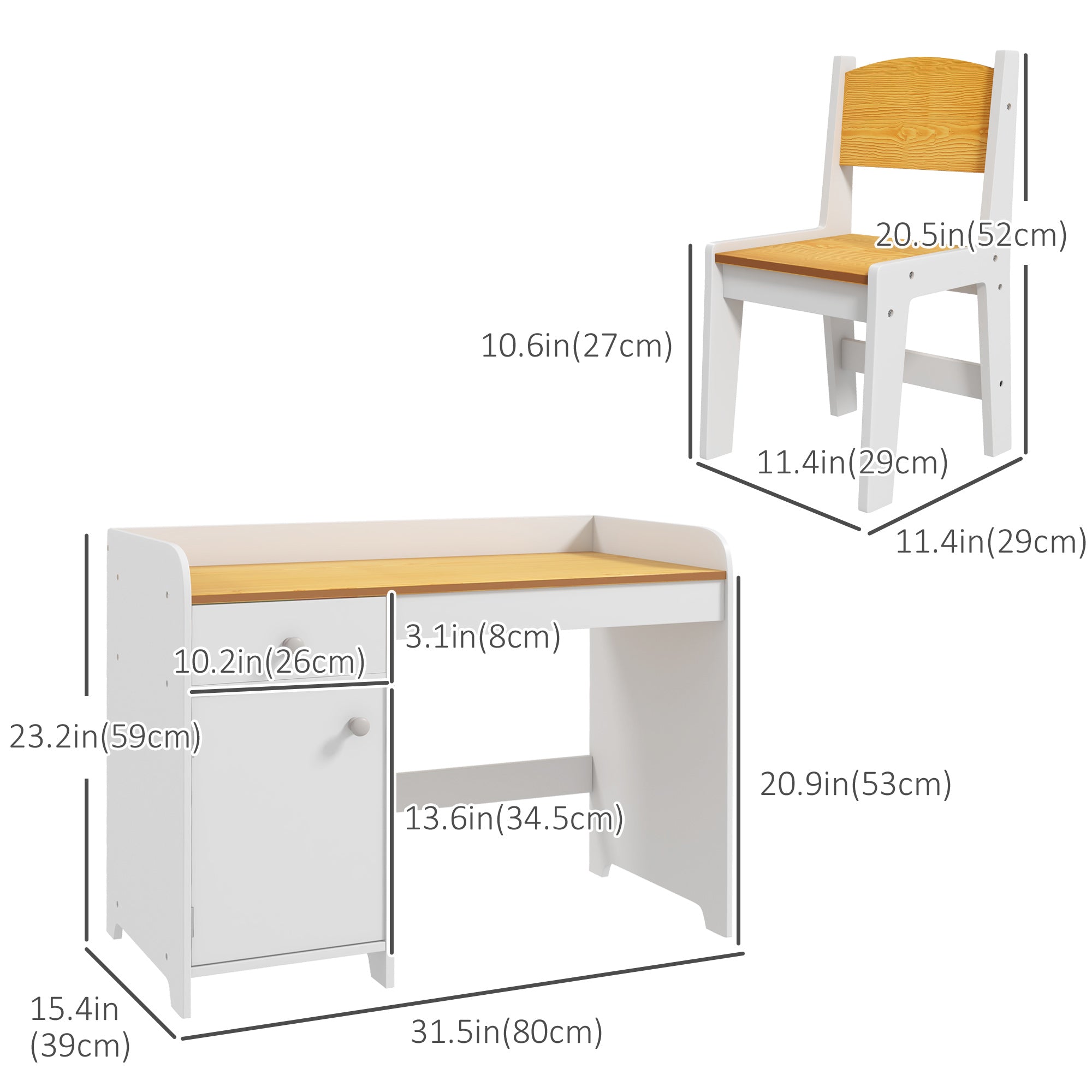 Qaba Kids Desk and Chair Set for 3-6 Year Old with Storage Drawer, Study Table and Chair for Children, White-Toys & Games > Toddler & Kids Furniture > Kids Desk Sets-DECOROLALA