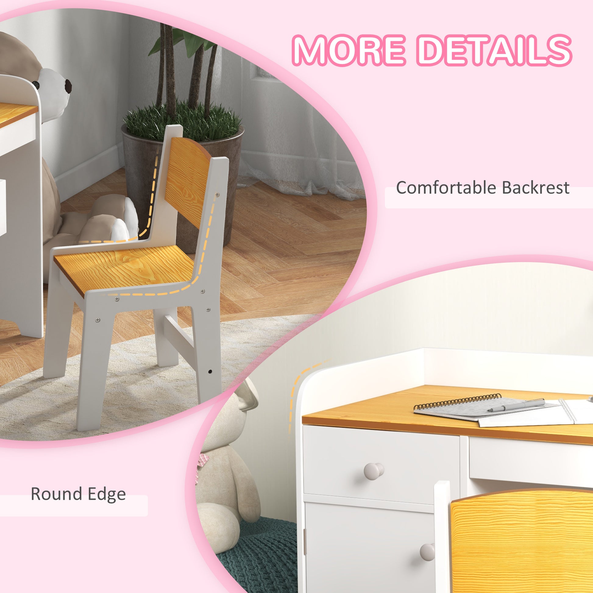 Qaba Kids Desk and Chair Set for 3-6 Year Old with Storage Drawer, Study Table and Chair for Children, White-Toys & Games > Toddler & Kids Furniture > Kids Desk Sets-DECOROLALA
