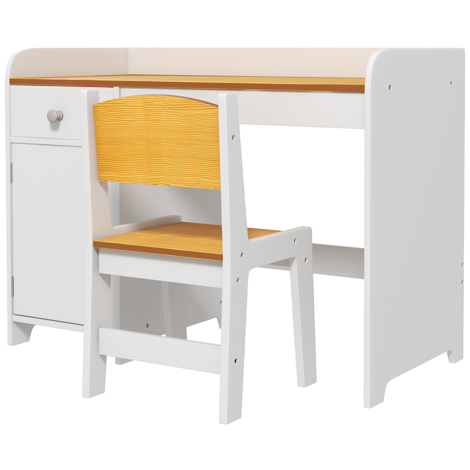 Qaba Kids Desk and Chair Set for 3-6 Year Old with Storage Drawer, Study Table and Chair for Children, White-Toys & Games > Toddler & Kids Furniture > Kids Desk Sets-DECOROLALA