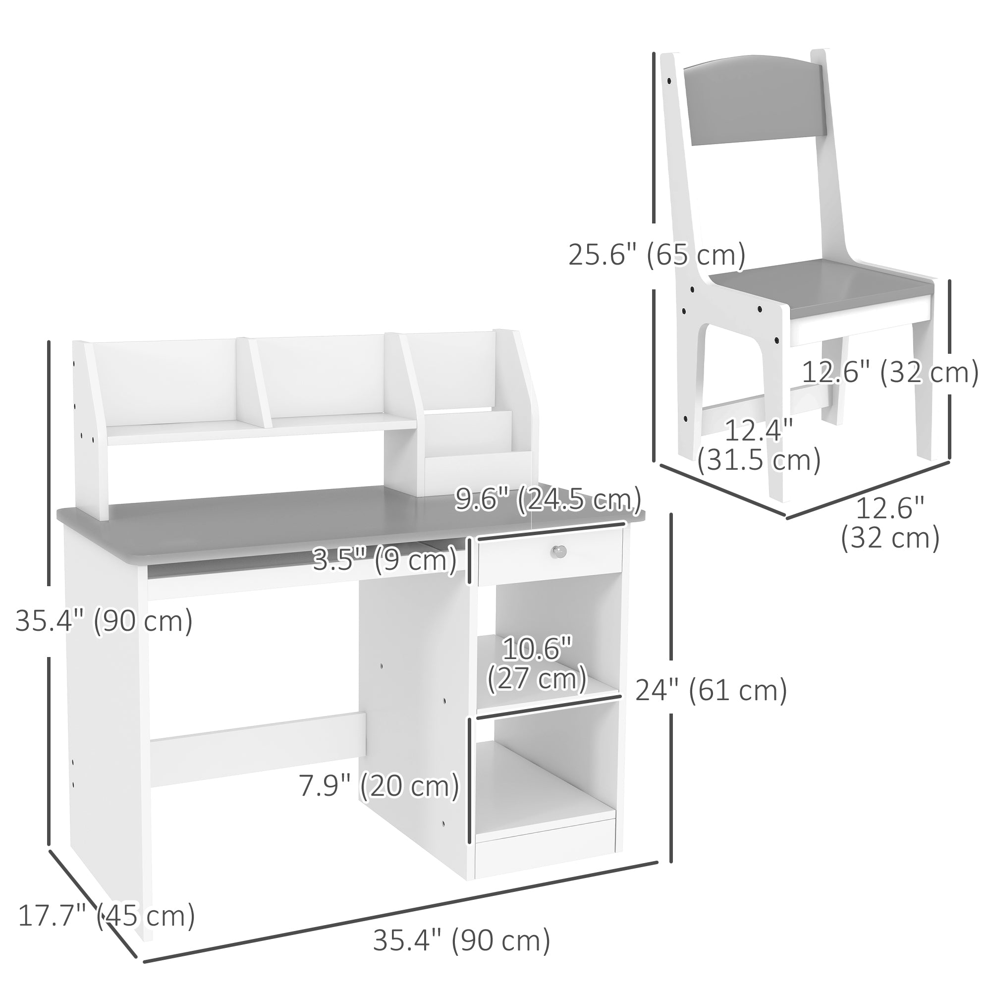 Qaba Kids Desk and Chair Set for 5-8 Year Old with Storage, Study Table and Chair for Children, Grey-Toys & Games > Toddler & Kids Furniture > Kids Desk Sets-DECOROLALA