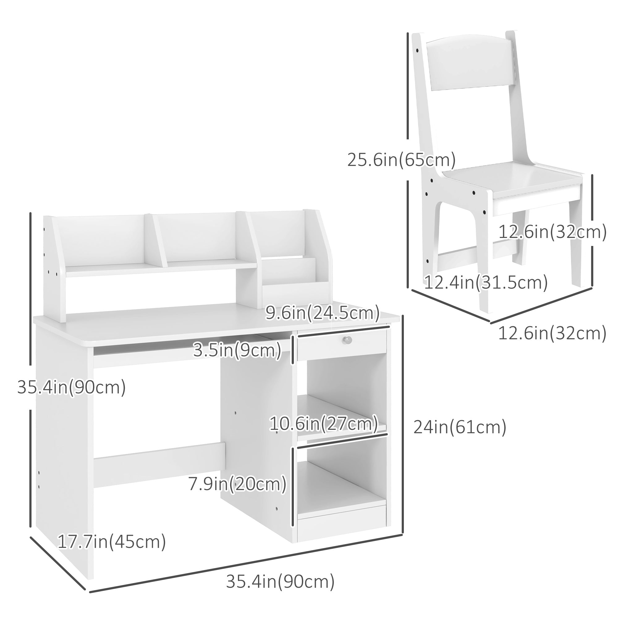 Qaba Kids Desk and Chair Set for 5-8 Year Old with Storage, Study Table and Chair for Children, White-Toys & Games > Toddler & Kids Furniture > Kids Desk Sets-DECOROLALA